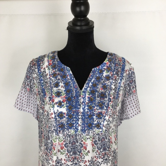 Intro Ditsy Floral Paisley Print Top Beaded V-Neck Women’s Size 2X Lightweight - Picture 12 of 13